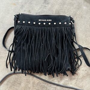 Michael Kors Black Studded Fringe Crossbody Bag